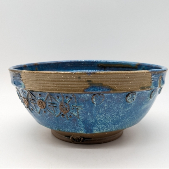 Handmade blue brown large serving bowl - Picture 1 of 11